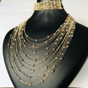 Italian Dorica Beads Bracelet and Necklace Set. In 14K Tri Colour White Yellow and Rose gold