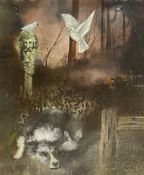 Mike Forbes original oil on board, Dog and doves