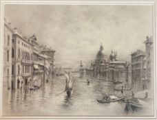 Pencil drawing Venice scene signed Morgan