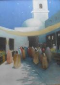 Attributed to Hans Jacob Hansen 1853-1947 Watercolour Arabic marketplace