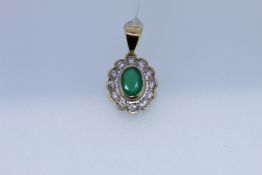 Yellow Gold Emerald And Diamond Pedant