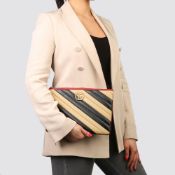 Gucci Black, Cream & Red Diagonal Quilted Aged Calfskin Leather Marmont Pouch