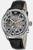 Emporio Armani AR4629 Men's Meccanico Black Leather Strap Watch
