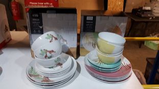 (R15B) Household. 11 Piece Porcelain Giraffe Print Dinner Set & 12 Piece Porcelain Gold Palm Dinn