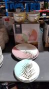 (R2G) Kitchen. 12 Piece Porcelain Gold Palm Dinner Set