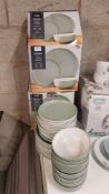 (R14I) Household. 29 Piece Stoneware 2 Tone Dinner Set (Green / White)