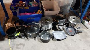 (R1H) Kitchen. Approx. 20 X Mixed Cooking Pots / Frying Pans (All Used / Damaged)