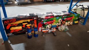(R3M) Toys. 6 Items. To Include 2 X Xshot Dino Attack, 2 X Bubblz 1L Bubble Solution & 1 X Nerf Al