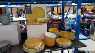 (R2N) Kitchen. 2 X 12 Piece Stoneware 2 Tone Dinner Set. (1 X Yellow & White) & (1 X Yellow & G