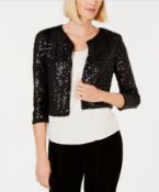 R & M Richards 3/4 Sleeve Sequin Embellished Bolero Uk - L Colour Black Rrp £47