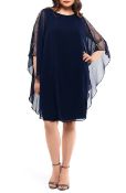 Xscape Plus Size Women's Chiffon Overlay Beaded Sleeve Cocktail Dress Blue Uk 16 Navy Rrp £201