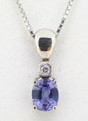 9ct (375) White Gold Oval Tanzanite & Diamond Pendant on Venetian Chain - 18