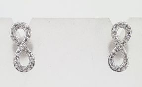 9ct (375) White Gold Diamond Set Infinity Loop Stud Earrings