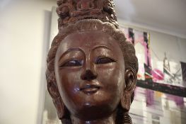 Amazing 10ft Wooden Carved Guan Yin Figure
