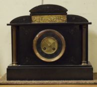 Late 19th Century French black slate cased architectural style mantel clock