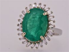 Certified 6.75 Ct. Natural Colombia Emerald and Diamonds 18K White Gold Ring