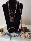 Bundle Of 12 Items Of Gold Tone Vintage Costume Jewellery