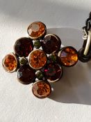 Amber And Gold Coloured Glass Pendant And Chain