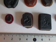 13 c19th French Glass Seal Pieces Equestrian / Sporting