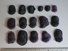 15 c19th Amethyst Pate de Verre Glass Cameos