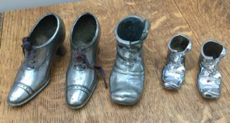 5 pin cushions in the form of boots and shoes