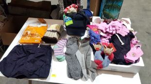 (R10L) Clothing. To Include A Quantity Of Brown / White Large Shoelaces. Adult & Kids Socks, Glov