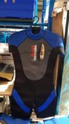 (R7A) Sports. 4 X Nulu Waveware Shorty Westsuits. Black/Blue (3 X 38” Chest) & (1 X 36” Chest).