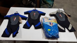 (R7A) Sports. 12 Items. 11 X Nulu Waveware Shorty Westsuits. (1 X 32” Chest Pink/Black), (2 X 20