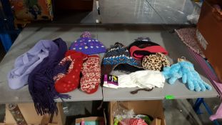 (R8C) Clothing / Household. To Include Long Fingerless Gloves, Arm Warmers. Pom Pom Booties, Knitt