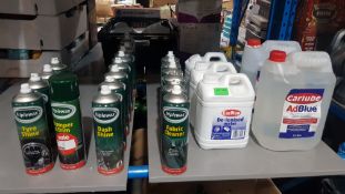 (R8D) Car. 26 Items. 2 X Carlube AdBlue, 3 X Carplan De ionised Water. 6 X Triplewax Fabric Clean
