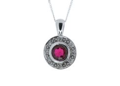 9k White Gold Created Ruby Diamond Pendant