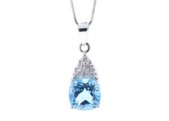 9k White Gold Diamond And Blue Topaz Pendant