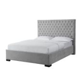 (R2K) 1 X Grey Upholstered Double Bed With Sprung Slats. (H88xW147xD202cm) (Box 2 Of 2 Only)