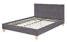 (R3K) 1 X Grey Upholstered Double Bed With Sprung Slats. (H88xW147xD202cm) (Box 1 & Box2)