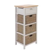 (R3L) 1 X Atterley 4 Drawer Chest . Oak Effect Top And Acacia Wood Frame. 1 X Wooden & 3 X Seagrass