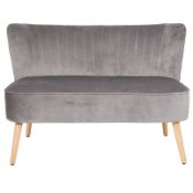 (R2J) 1 X Cocktail Sofa Grey. Velvet Fabric Cover With Rubberwood Legs. (H72 X W110 X D70cm)