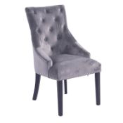 (R3F) 2 X Annabelle Velvet Dining Chairs Grey Black Painted Rubberwood Legs (H102xW56xD72cm)