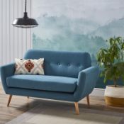 (R3D) 1 X Scandi Savannah Sofa Teal. 2 Seater Sofa. Wooden Frame With Solid Beechwood Legs. 100% Po