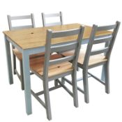 (R2P) 1 X Mortimer Pine Dining Set With 4 Chairs. Classic 2 Tone Finish. Grey Frames With Natural W
