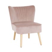(R3O) 1 X Occasional Chair Dark Blush. Velvet Fabric Cover With Rubberwood Legs (H72xW60xD70cm)