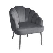 (R2P) 1 X Sophia Occasional Chair Grey. Velvet Fabric Cover. Metal Legs. (H77 x W64 x D71cm)