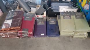 (R1B) Bedding. Approx. 17 Items. 6 X Percale Non Iron Single Valance Sheet Olive, 1 X Blue, 1 X Purp