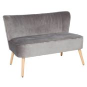 (R2J) 1 X Cocktail Sofa Grey. Velvet Fabric Cover With Rubberwood Legs. (H72 X W110 X D70cm)