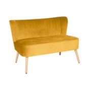 (R2I) 1 X Cocktail Sofa Ochre. Velvet Fabric Cover With Rubberwood Legs. (H72 X W110 X D70cm)