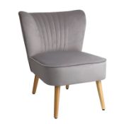 (R2M) 1 X Occasional Chair Grey. Velvet Fabric Cover With Rubberwood Legs (H72xW60xD70cm)