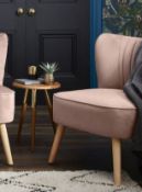 (R10H) 1 X Occasional Chair Dark Blush. Velvet Fabric Cover. Rubberwood Legs. (H72xW60xD70cm) RRP £