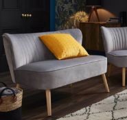 (R10H) 1 X Cocktail Sofa Grey. Velvet Fabric Cover With Rubberwood Legs. (H72xW110xD70cm) RRP £120