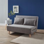 (R7A) 1 X Freya Folding Sofa Bed Light Grey (H81xW121xD90cm) 2 Seater Sofa Bed. Wooden Frame With S