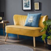 (R7K) 1 X Cocktail Sofa Ochre. Velvet Fabric Cover With Rubberwood Legs. (H72xW110xD70cm) RRP £120