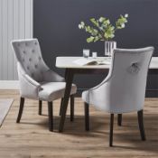 (R6P) 2 X Annabelle Velvet Chairs Grey (H102xW56xD72cm) Black Painted Rubberwood Legs.